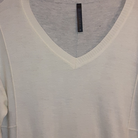 CIRANA SWEATER Grunge Drapey Longer Back Cream Gray HI LO Hem - Picture 4 of 16